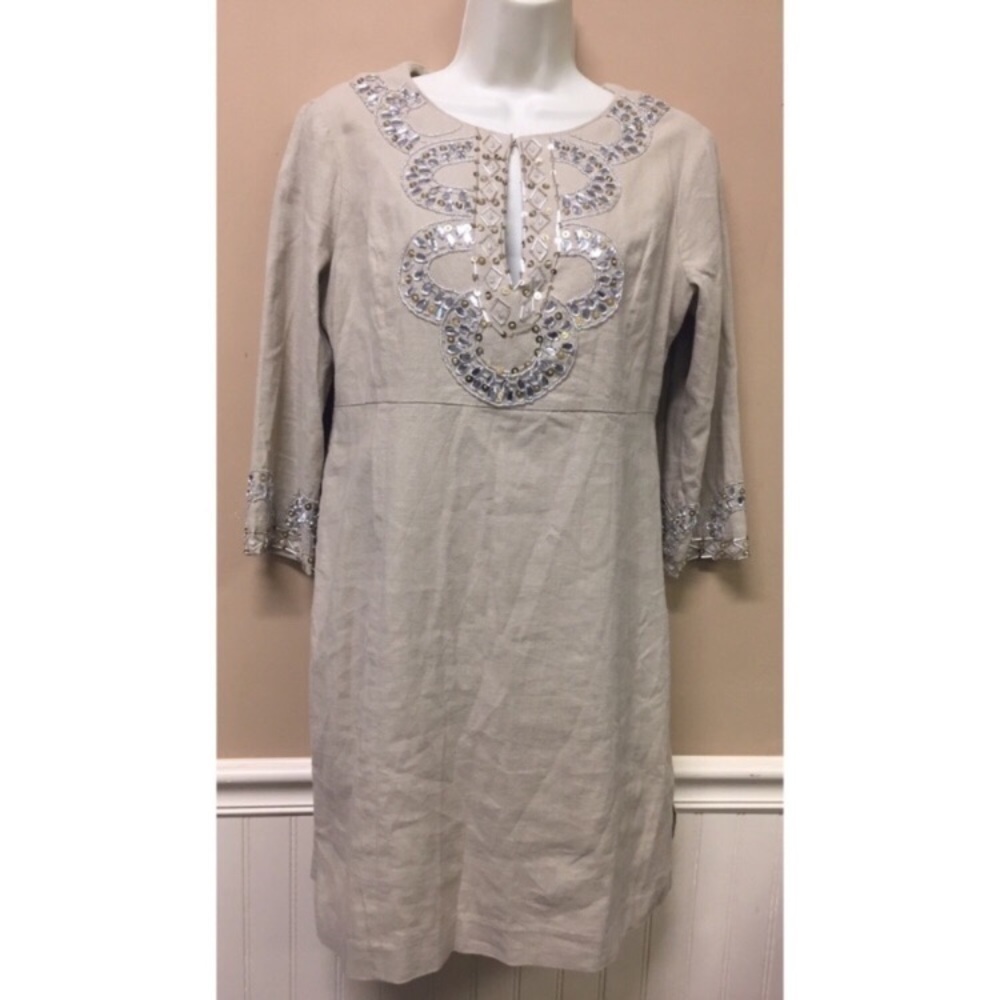 Boston Proper Sequin Beaded Linen Blend Dress
